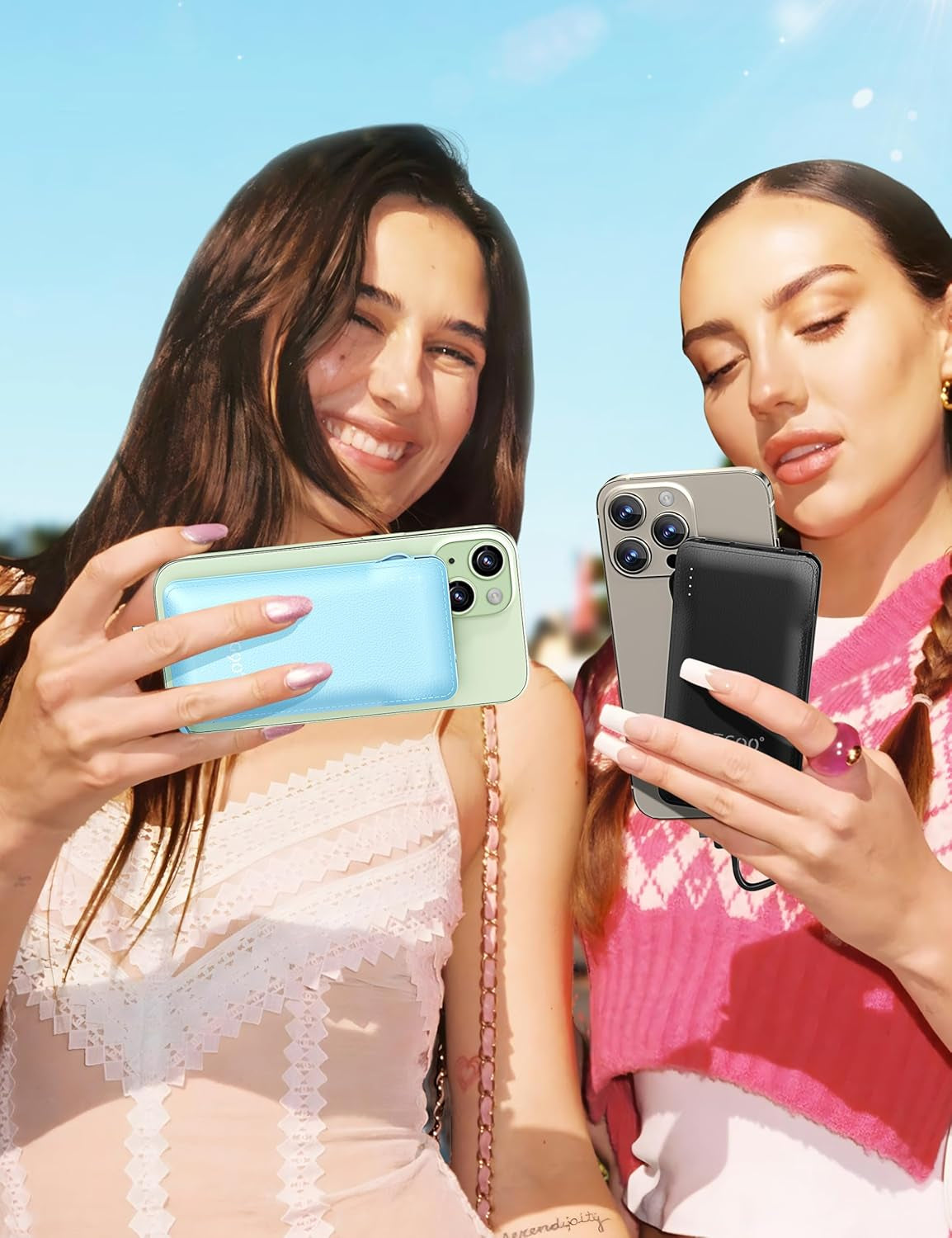 2 Pack 10000Mah Power Bank Built-In Foldable AC Wall Plug and Cables,Ultra Slim Compact Cell Phone Fast Charger,External Battery Pack Compatible with Iphone and Android Devices,Black & Blue