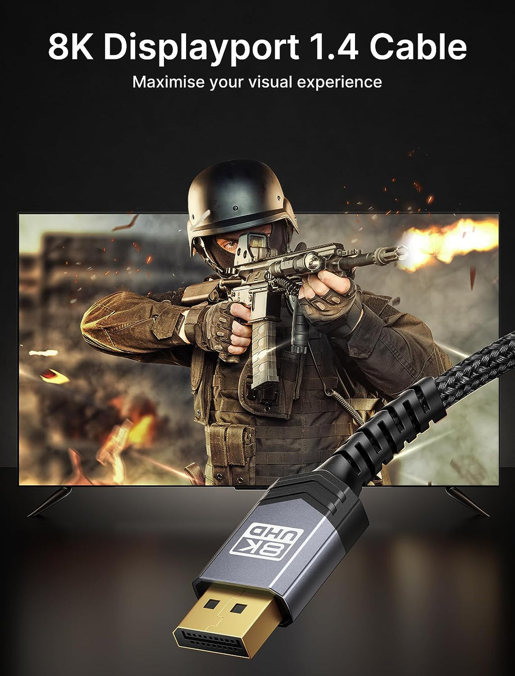 JSAUX Displayport Cable 1.4 10Ft, 8K DP Cable | 8K@60Hz, 4K@144Hz, 2K@240Hz 2K@165Hz | HBR3, 32.4Gbps, HDR10, Freesync, G-Sync for Gaming Monitor Graphics Card TV PC Laptop -Grey