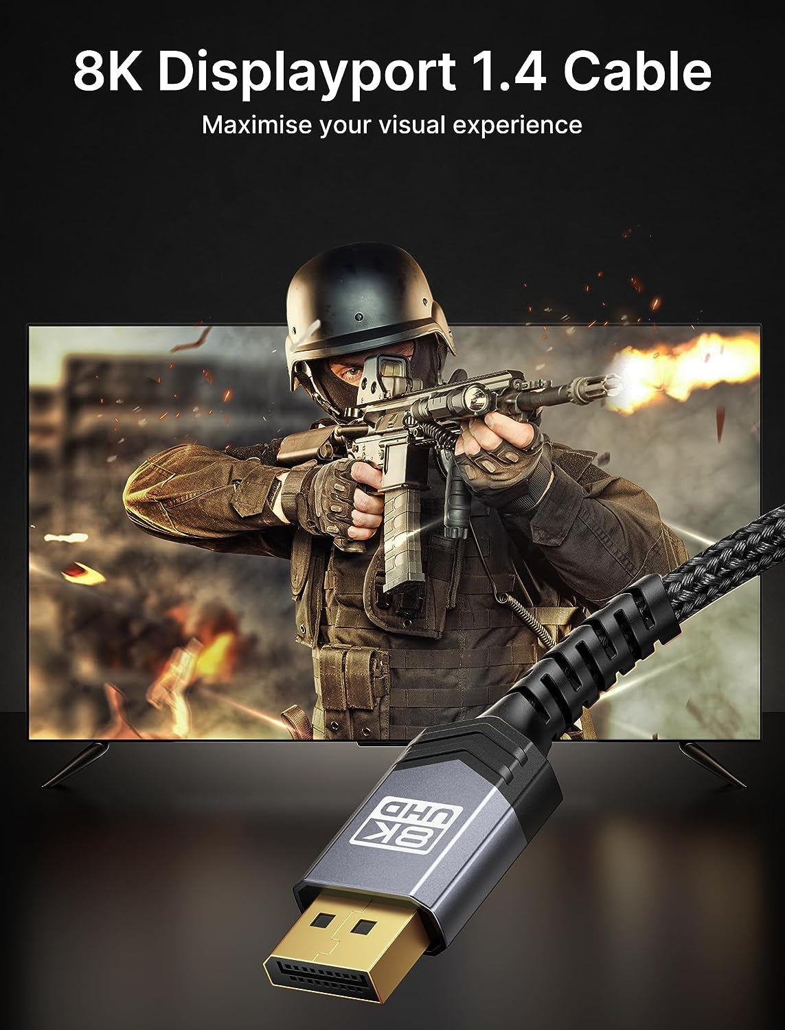 JSAUX Displayport Cable 1.4 10Ft, 8K DP Cable | 8K@60Hz, 4K@144Hz, 2K@240Hz 2K@165Hz | HBR3, 32.4Gbps, HDR10, Freesync, G-Sync for Gaming Monitor Graphics Card TV PC Laptop -Grey