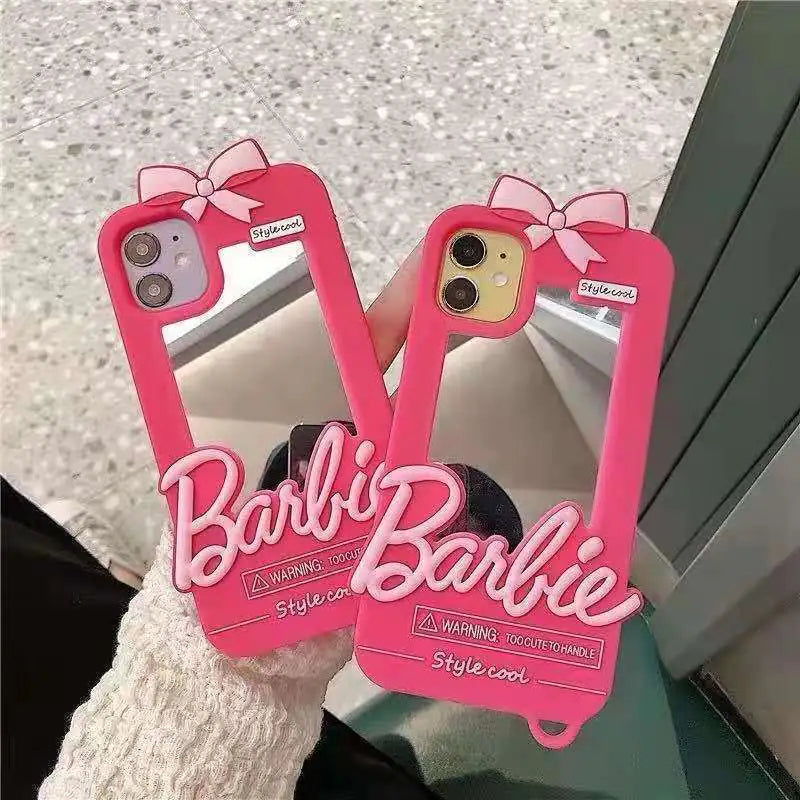 Pink Barbie Mirror Silicone Case for iPhone 14 Pro Max