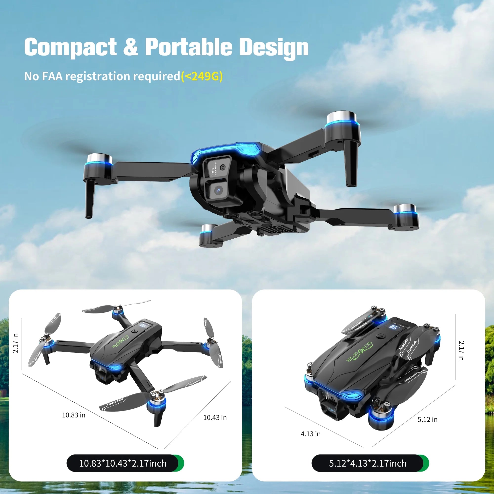 3PC Battery RC Drone 4K Professional Dual Camera 6CH Foldable Drone Obstacle Avoidance RC Quadcopter Helicopter Toys for Kids Boys