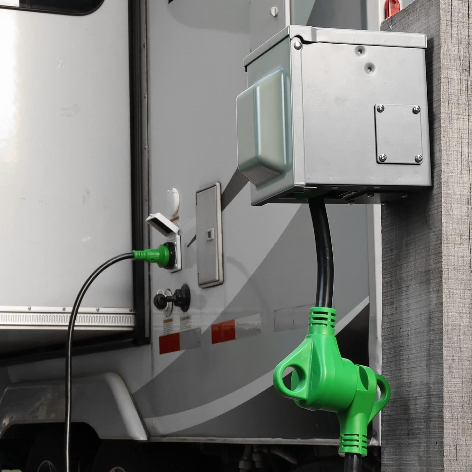 50 Amp to 30 Amp RV Adapter Cord 12 Inch, NEMA 14-50P to NEMA TT-30R, Dogbone Electrical Converter with LED Power Indicator and Disconnect Handle, Green, ETL Listed