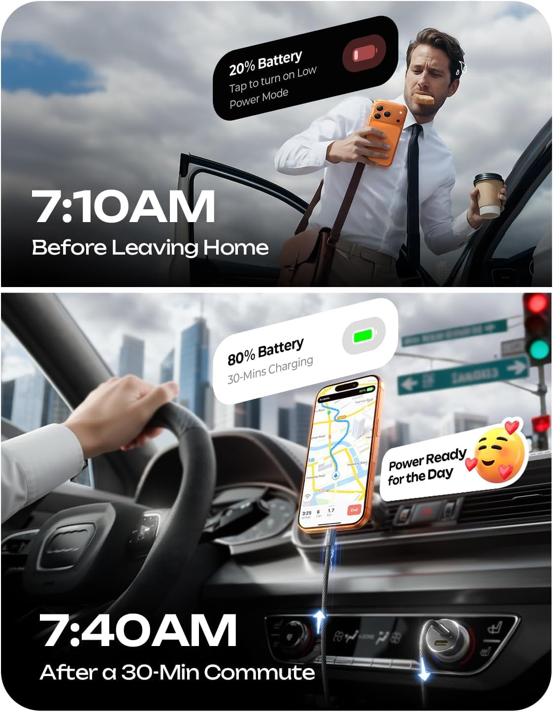 67.5W Car Charger USB C Fast Charge for Iphone 17 Pro, PD 45W USB C Car Charger Fast Charging【Mini & Metal】 Cigarette Lighter Adapter for Iphone 17 Pro Max 16 15 Air Samsung S25