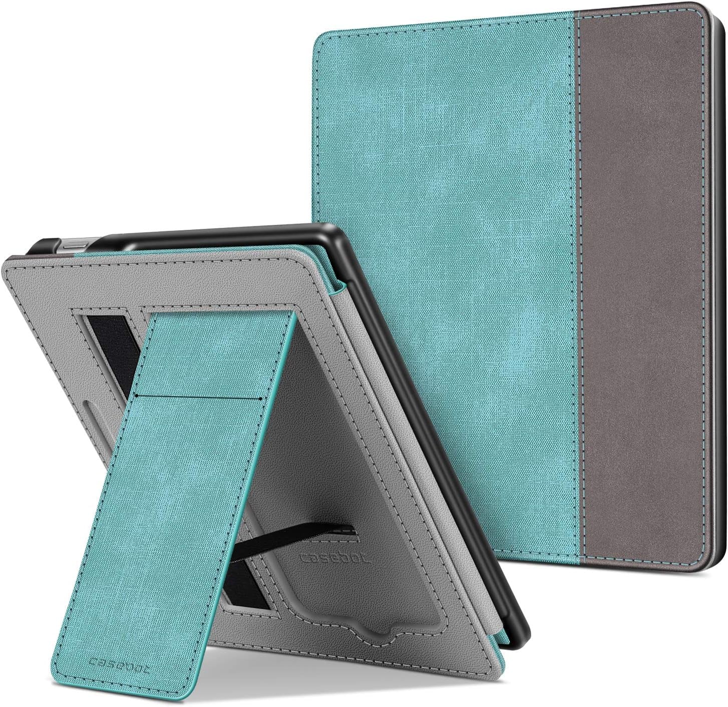 Casebot Stand Case for Kindle Oasis (10Th/9Th Generation, 2019/2017 Release) - Premium PU Leather Sleeve Cover with Card Slot and Hand Strap, Turquoise