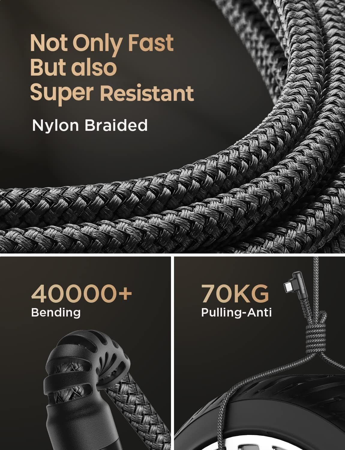 AINOPE 2-Pack Type C Charging Cable 3.1A Fast Charge, Right Angle [6.6Ft+6.6Ft] USB C Cable, Durable Nylon Braided Type C Charging Cable Fast Charge Compatible Galaxy S10 S9 S21, LG V30,V20,G6