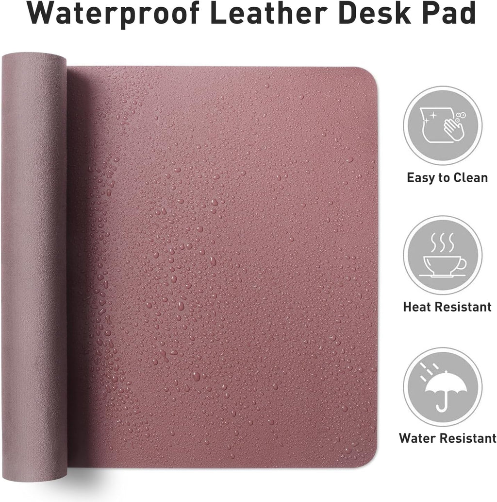 Aothia Leather Office Desk Mouse Pad Protector, Non-Slip PU Leather Laptop Desk Blotter/Mat, Waterproof Writing Pad for Office and Home, Dark Pink, 23.6" X 13.7"