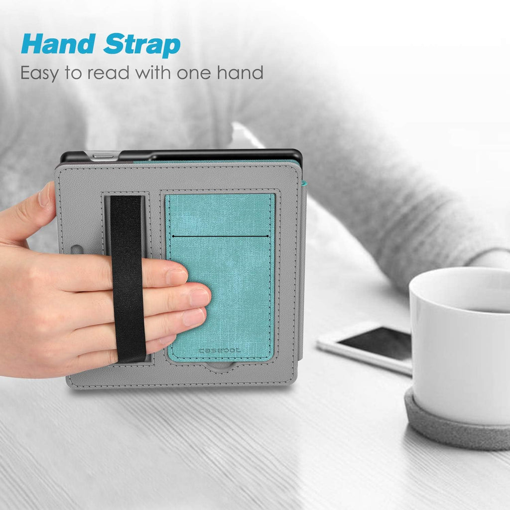 Casebot Stand Case for Kindle Oasis (10Th/9Th Generation, 2019/2017 Release) - Premium PU Leather Sleeve Cover with Card Slot and Hand Strap, Turquoise