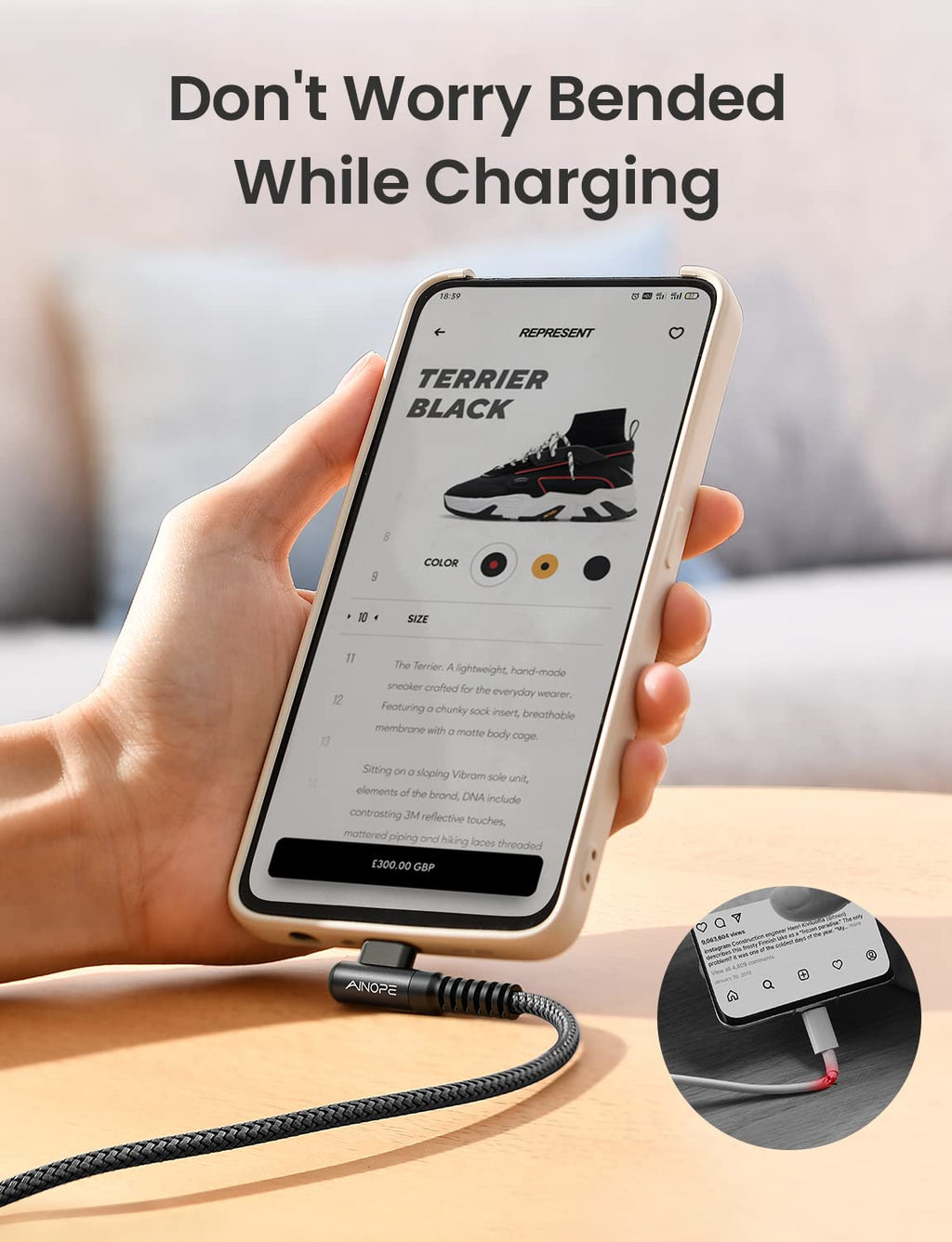 AINOPE 2-Pack Type C Charging Cable 3.1A Fast Charge, Right Angle [6.6Ft+6.6Ft] USB C Cable, Durable Nylon Braided Type C Charging Cable Fast Charge Compatible Galaxy S10 S9 S21, LG V30,V20,G6