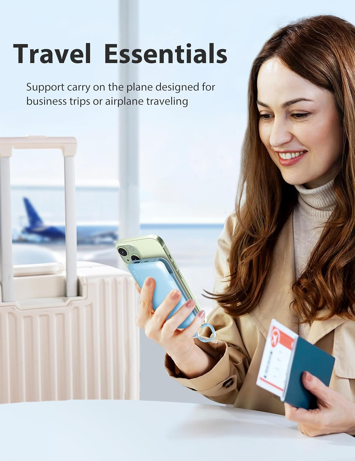 2 Pack 10000Mah Power Bank Built-In Foldable AC Wall Plug and Cables,Ultra Slim Compact Cell Phone Fast Charger,External Battery Pack Compatible with Iphone and Android Devices,Black & Blue