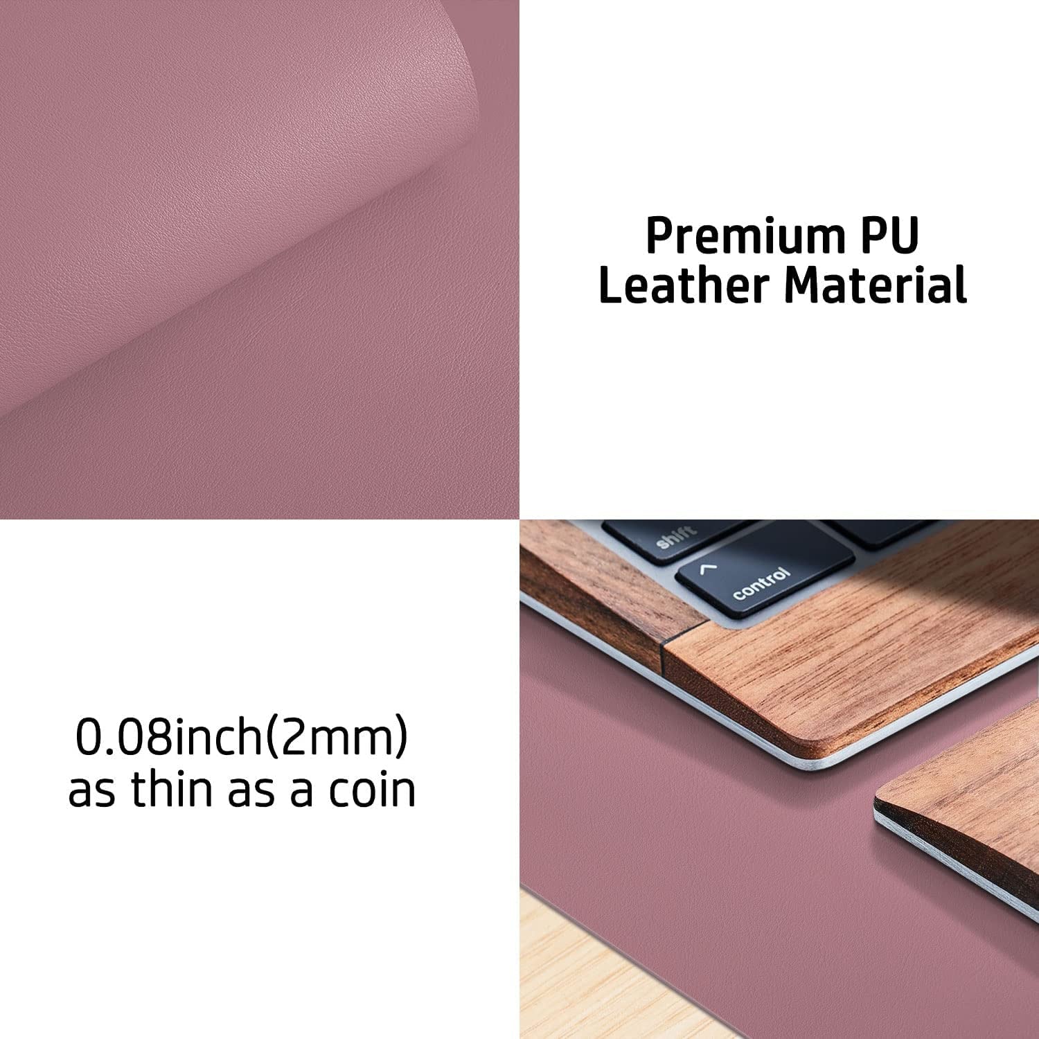 Aothia Leather Office Desk Mouse Pad Protector, Non-Slip PU Leather Laptop Desk Blotter/Mat, Waterproof Writing Pad for Office and Home, Dark Pink, 23.6" X 13.7"