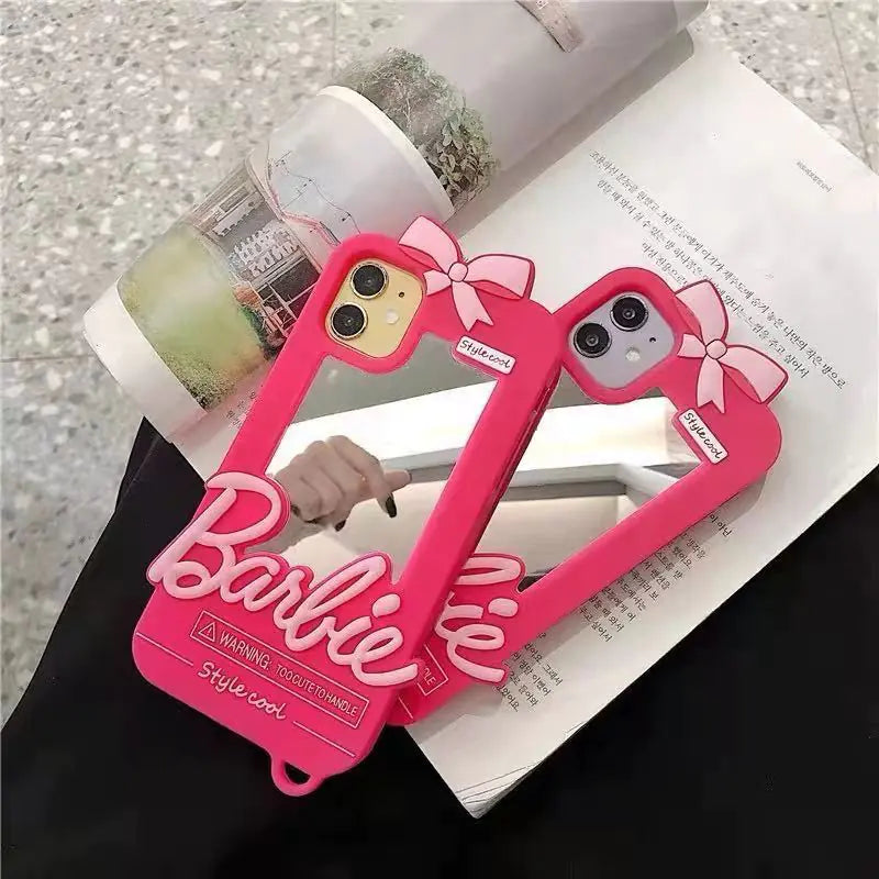 Pink Barbie Mirror Silicone Case for iPhone 14 Pro Max